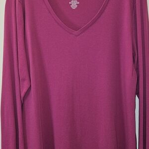 Vibrant Magenta V-Neck Long Sleeve Top